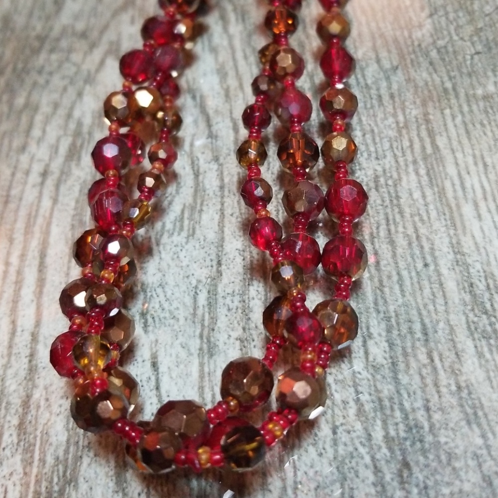 Red & bronze beaded necklace